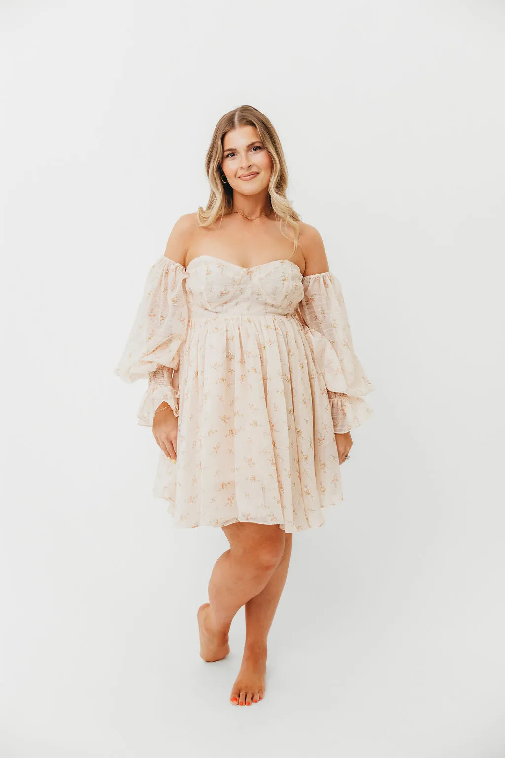 Kennedy Floral Mini Dress in Cream - Bump Friendly - PRE-ORDER