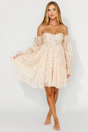 Kennedy Floral Mini Dress in Cream - Bump Friendly - PRE-ORDER