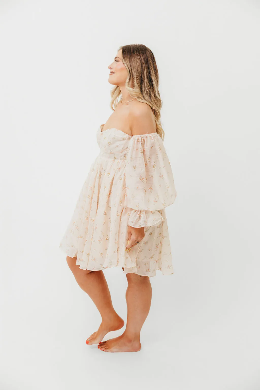 Kennedy Floral Mini Dress in Cream - Bump Friendly - PRE-ORDER