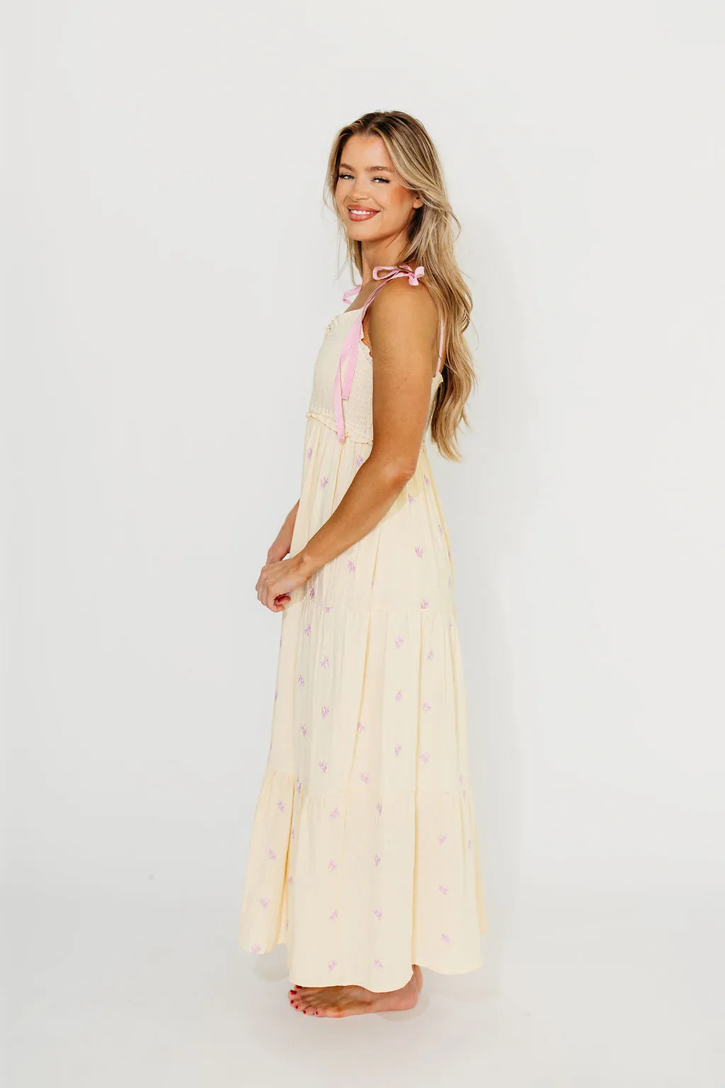 Kiana 100% Cotton Smocked Embroidered Gauze Maxi in Creme