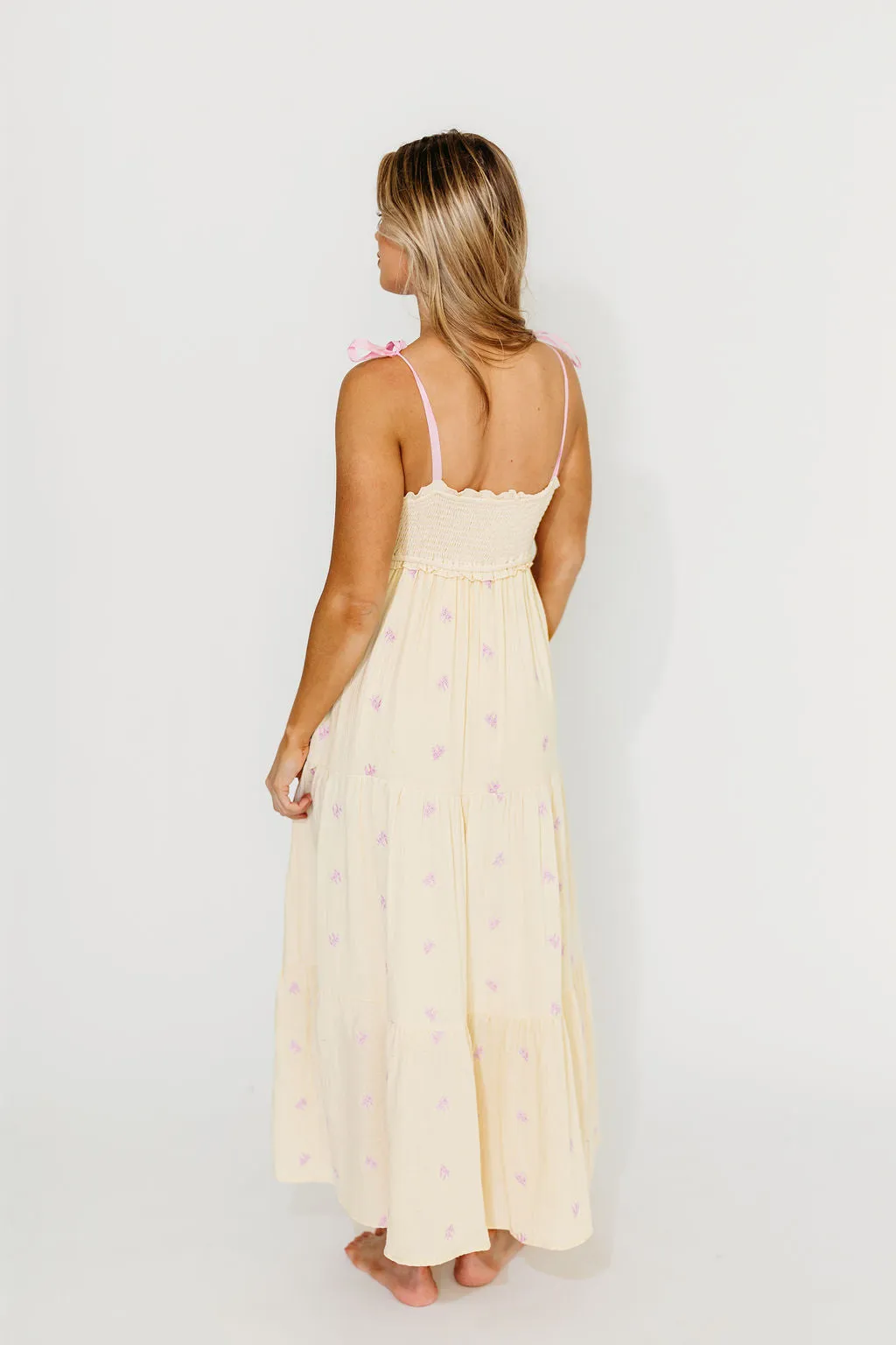Kiana 100% Cotton Smocked Embroidered Gauze Maxi in Creme