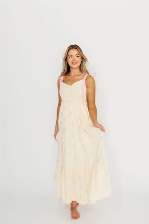 Kiana 100% Cotton Smocked Embroidered Gauze Maxi in Creme