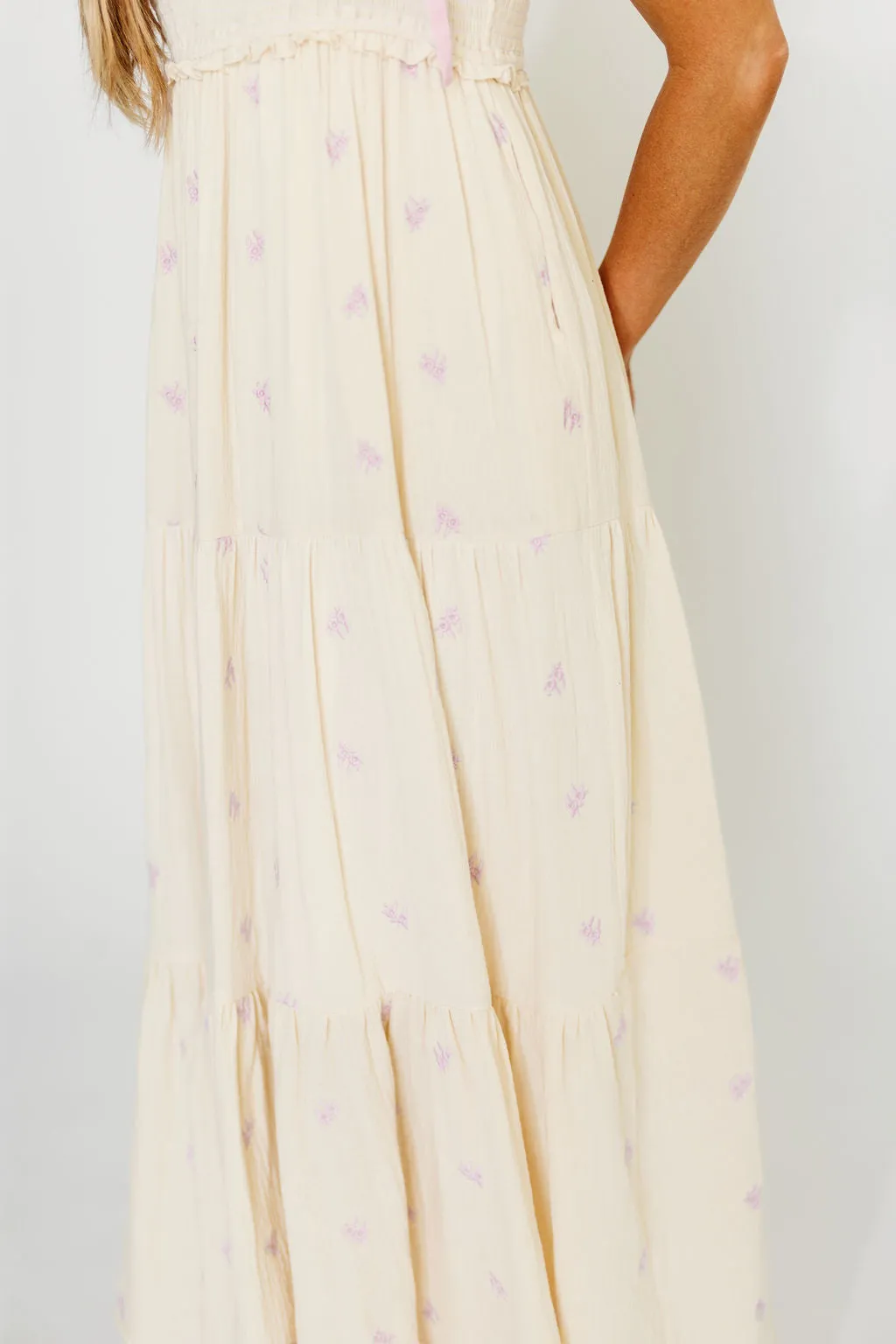 Kiana 100% Cotton Smocked Embroidered Gauze Maxi in Creme