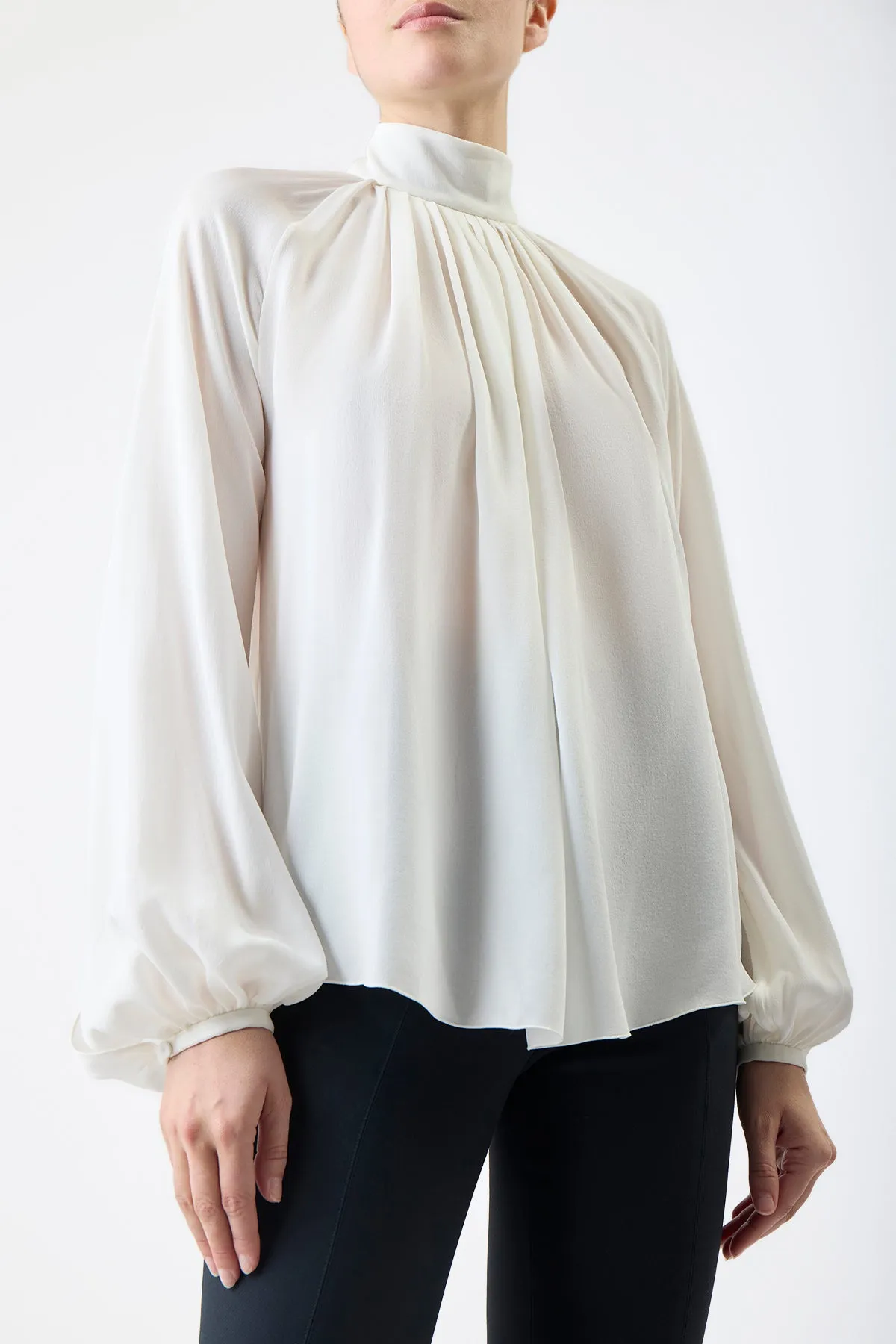 Kiian Pleated Top in Ivory Silk Georgette Twill