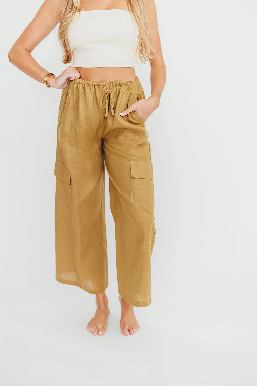 Kimora 100% Linen Pants in Brown Olive