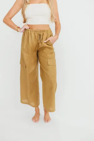 Kimora 100% Linen Pants in Brown Olive