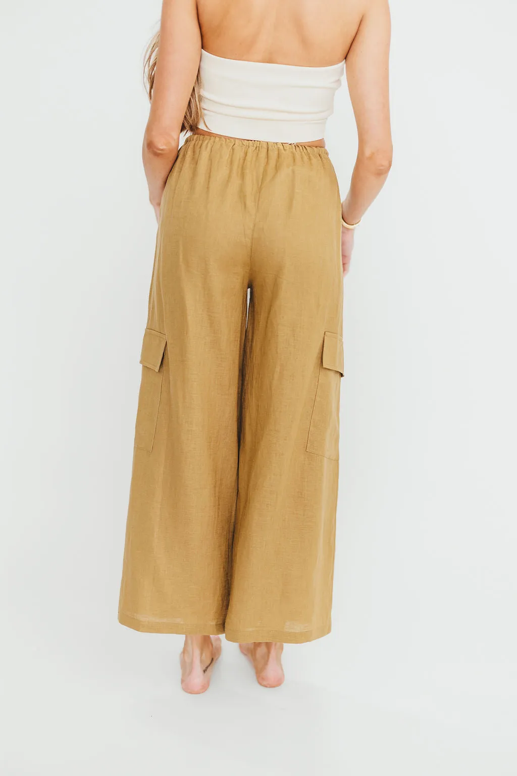 Kimora 100% Linen Pants in Brown Olive