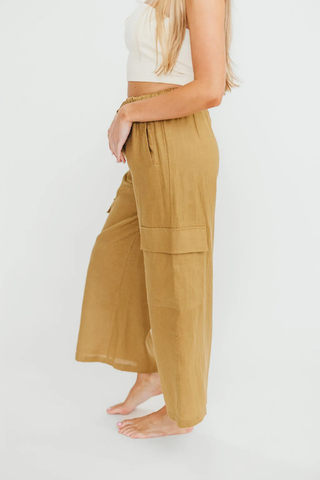 Kimora 100% Linen Pants in Brown Olive