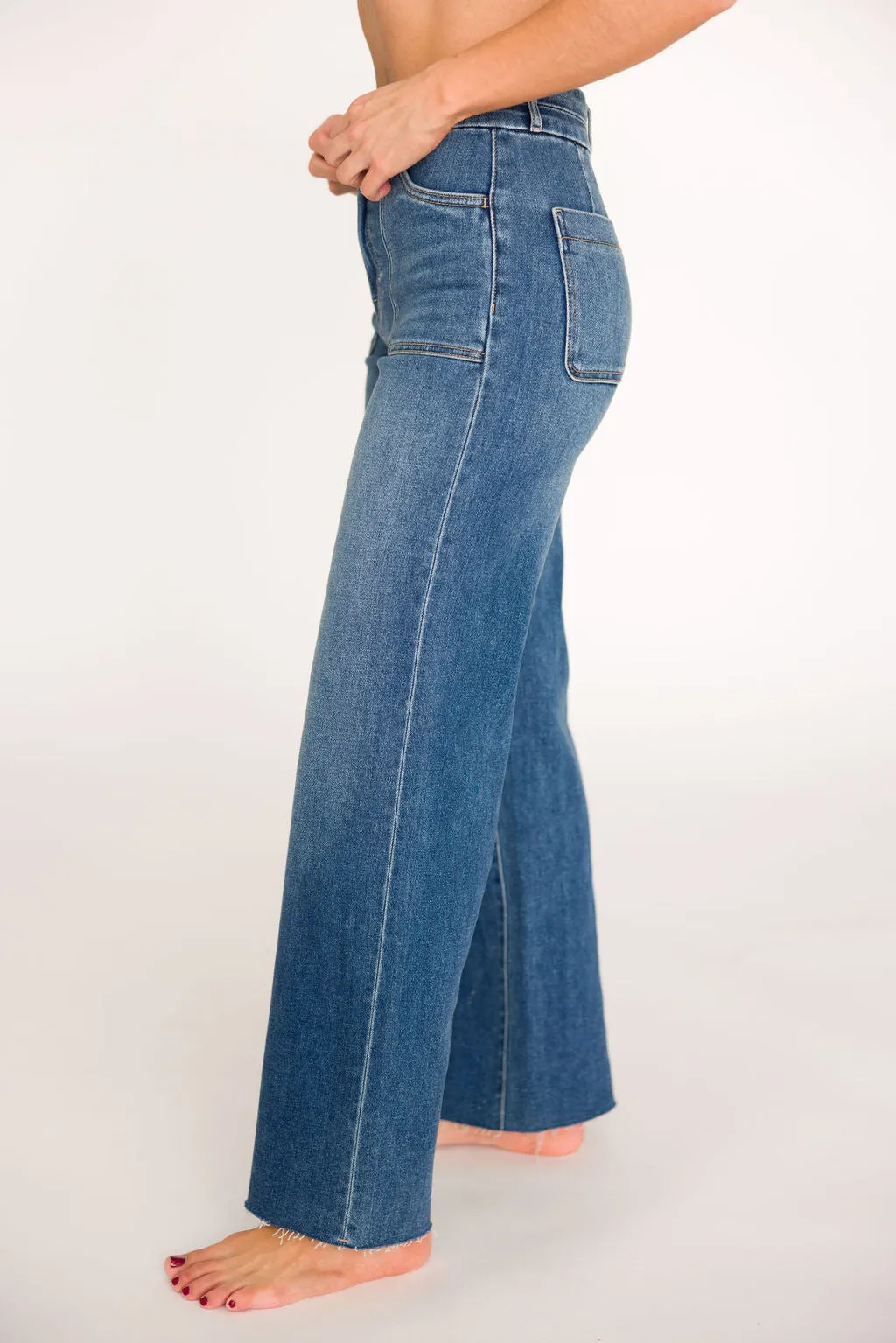 Logan 31” Inseam 2-Button Dad Jean with Patch Pockets in Dark Denim