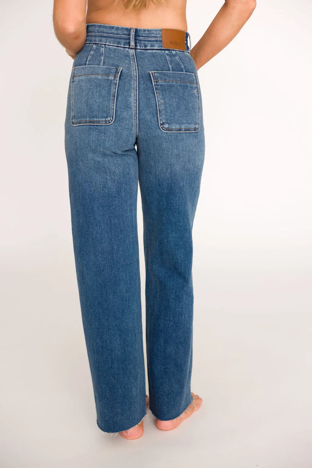 Logan 31” Inseam 2-Button Dad Jean with Patch Pockets in Dark Denim