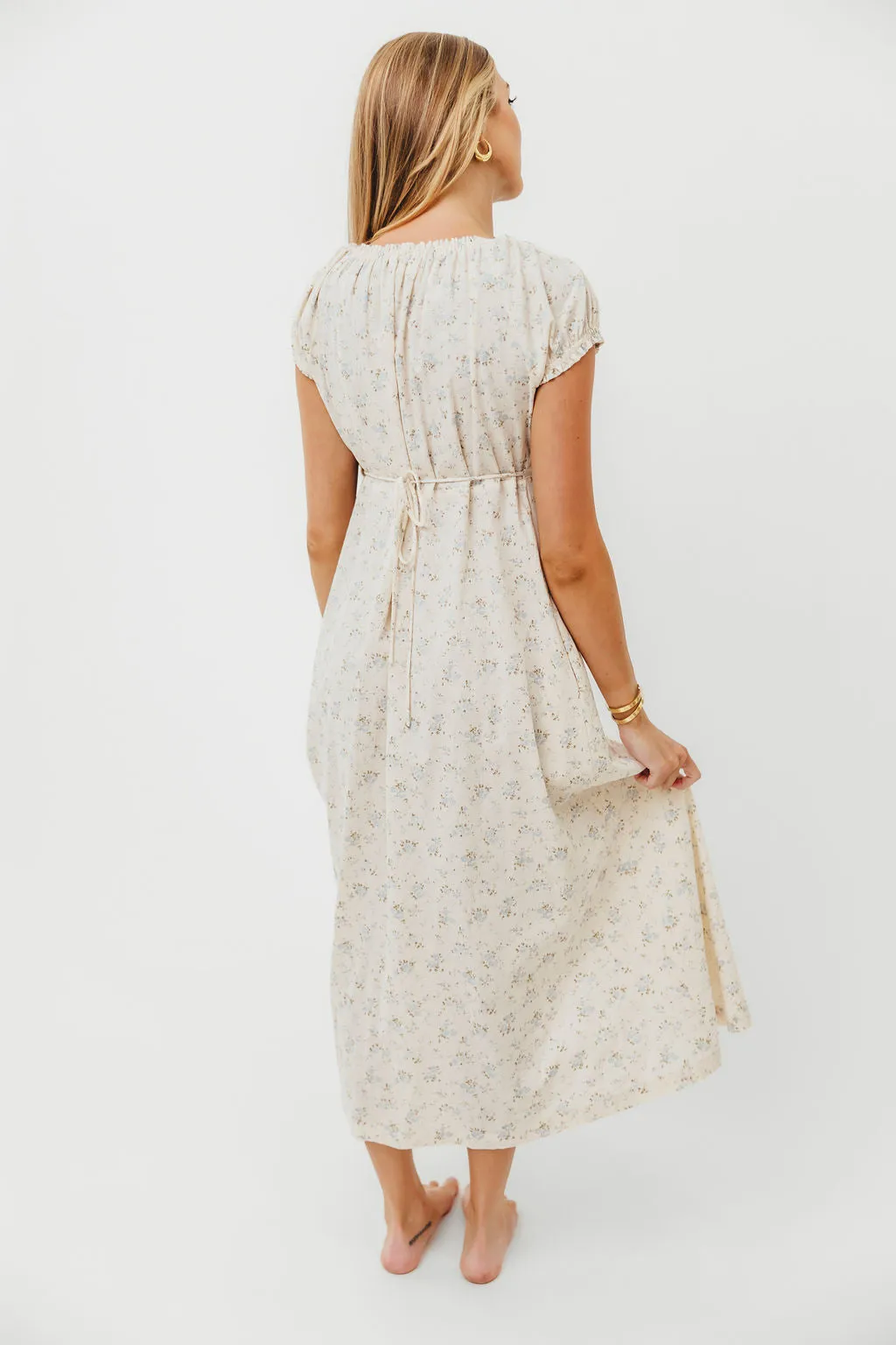 Marley 100% Cotton Midi Dress in Ivory/Blue Floral -Bump Friendly