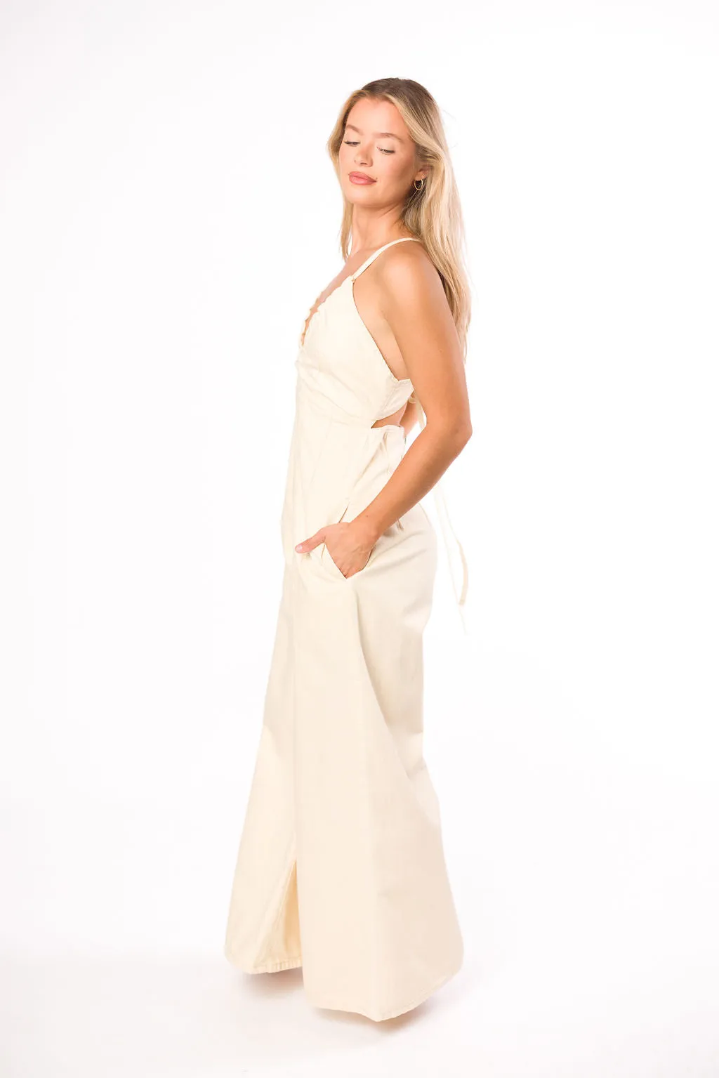 Midweek 100% Cotton Denim Jumpsuit in Ivory