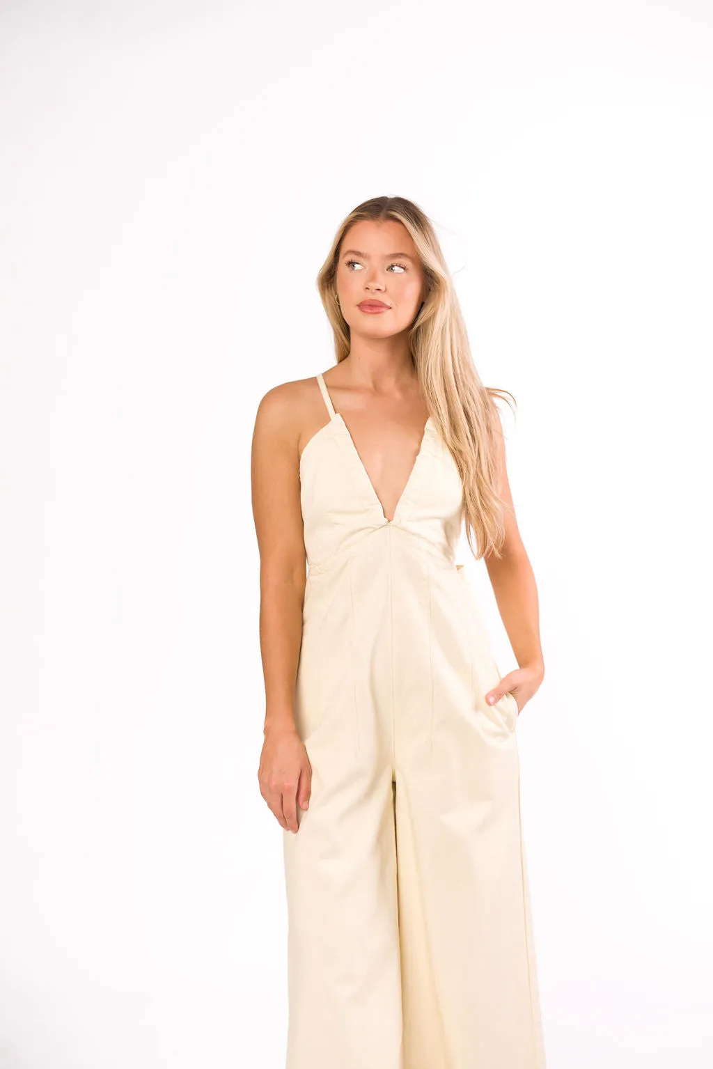 Midweek 100% Cotton Denim Jumpsuit in Ivory