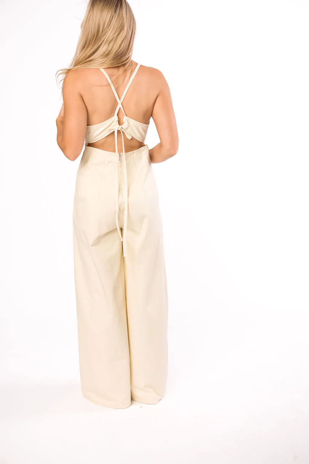 Midweek 100% Cotton Denim Jumpsuit in Ivory