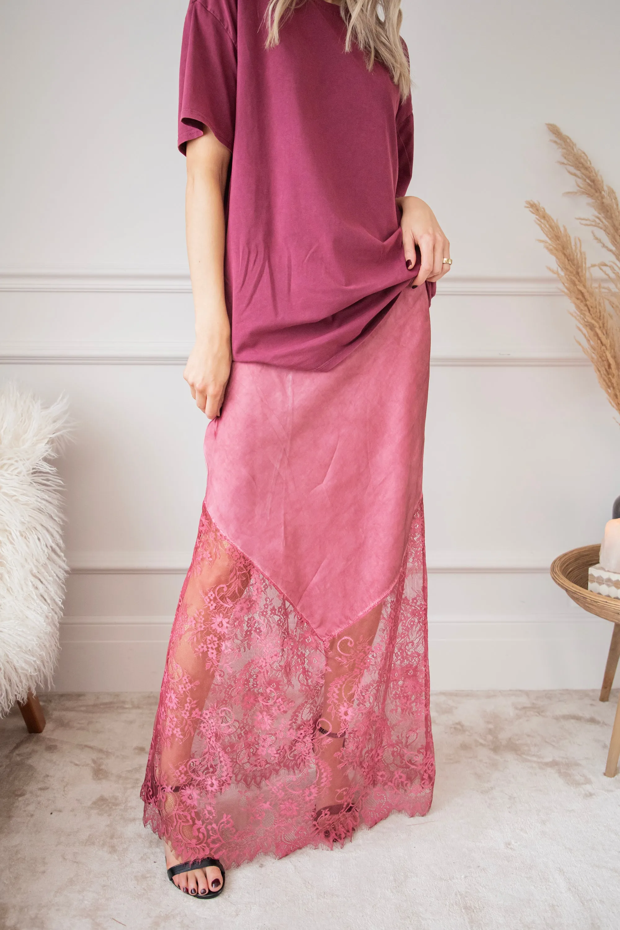 Moonlight Lace Pink - Maxi Rok