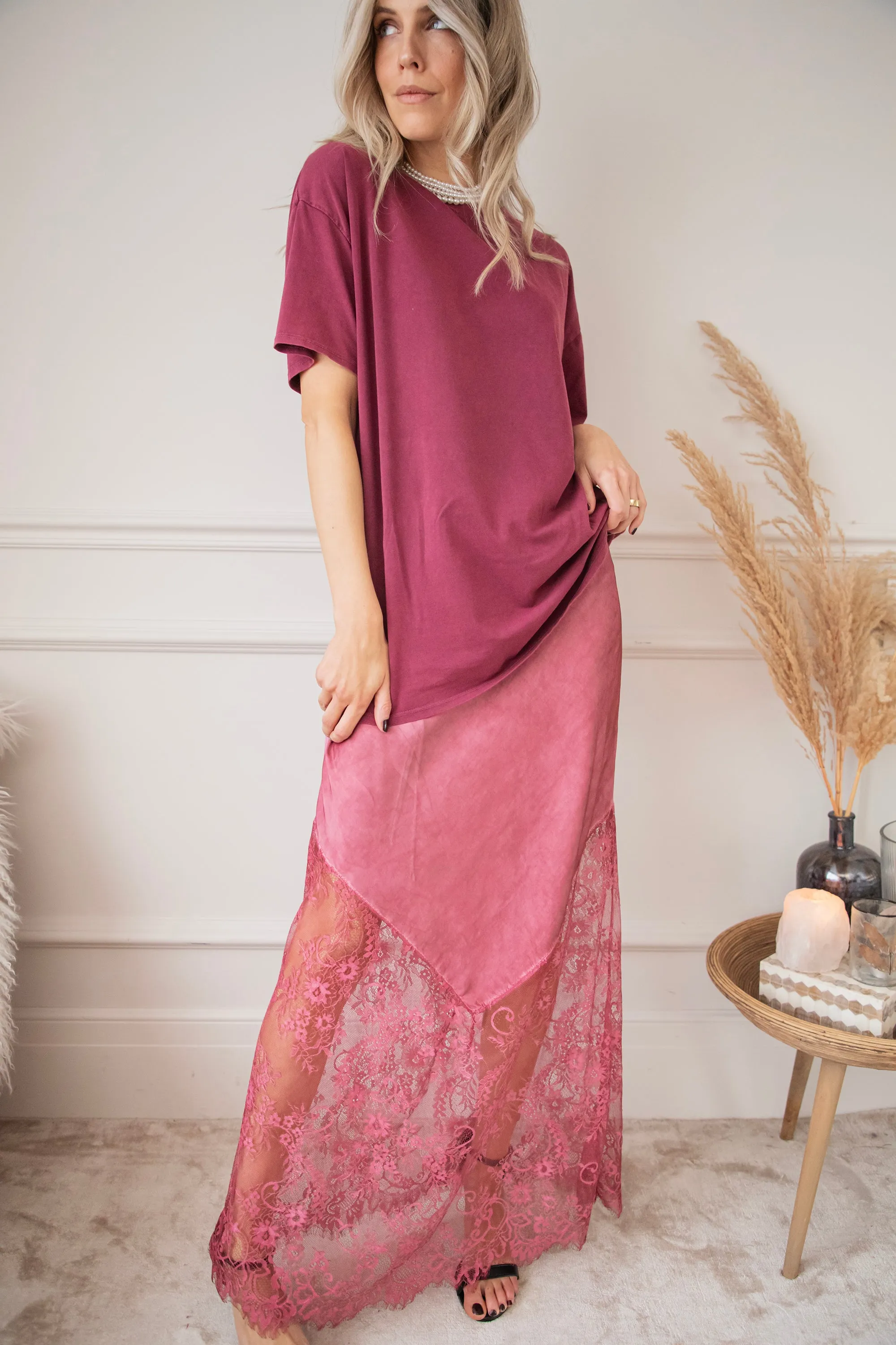 Moonlight Lace Pink - Maxi Rok