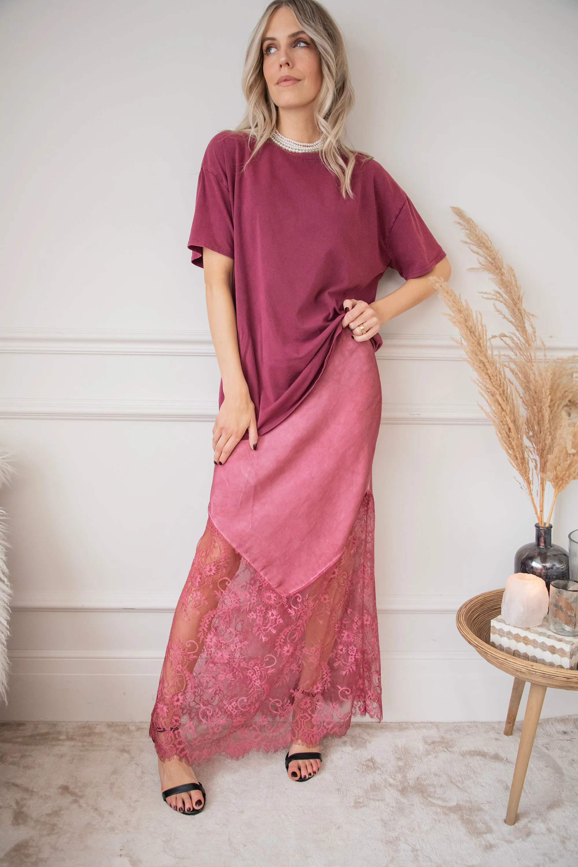 Moonlight Lace Pink - Maxi Rok