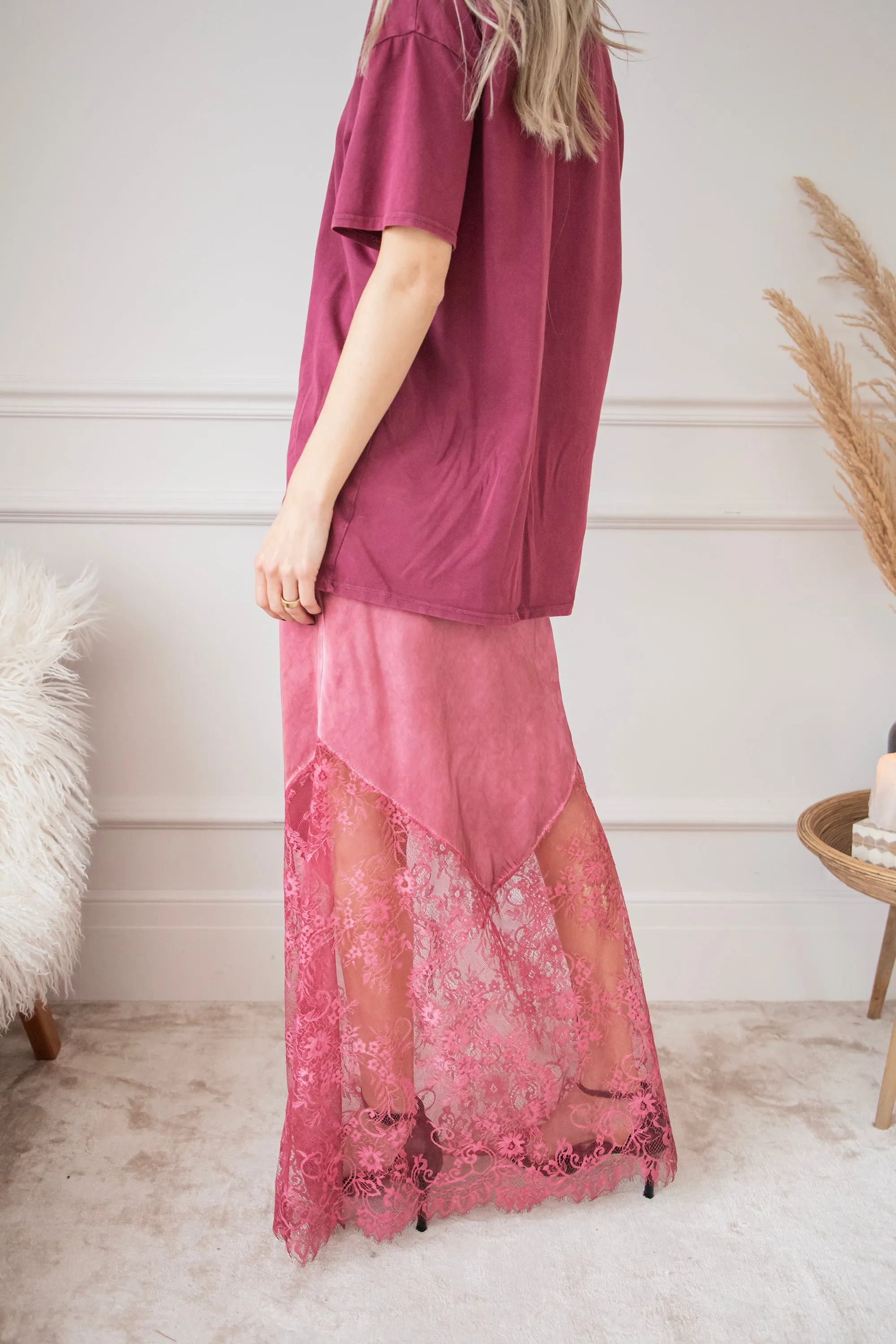 Moonlight Lace Pink - Maxi Rok