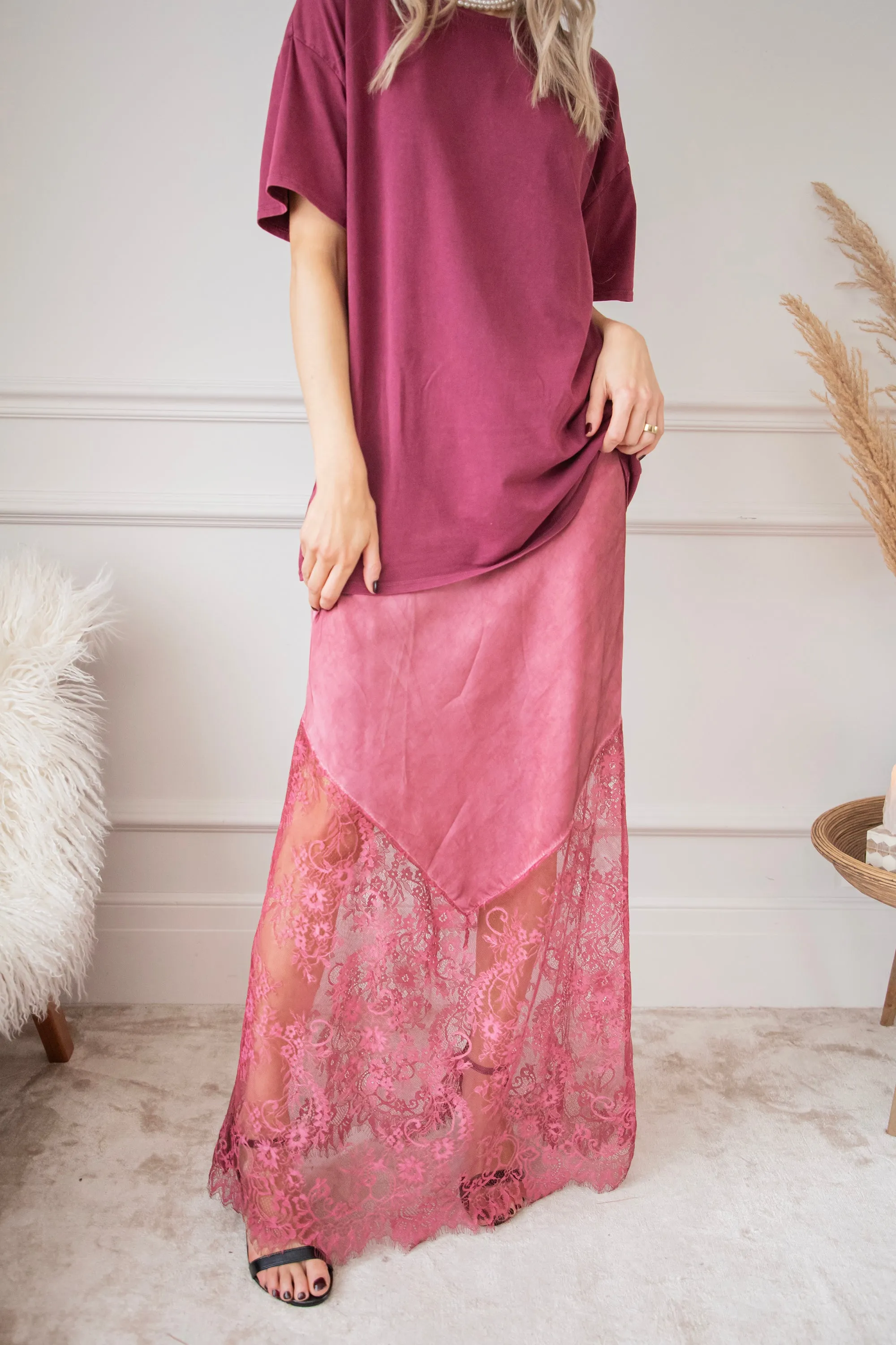 Moonlight Lace Pink - Maxi Rok