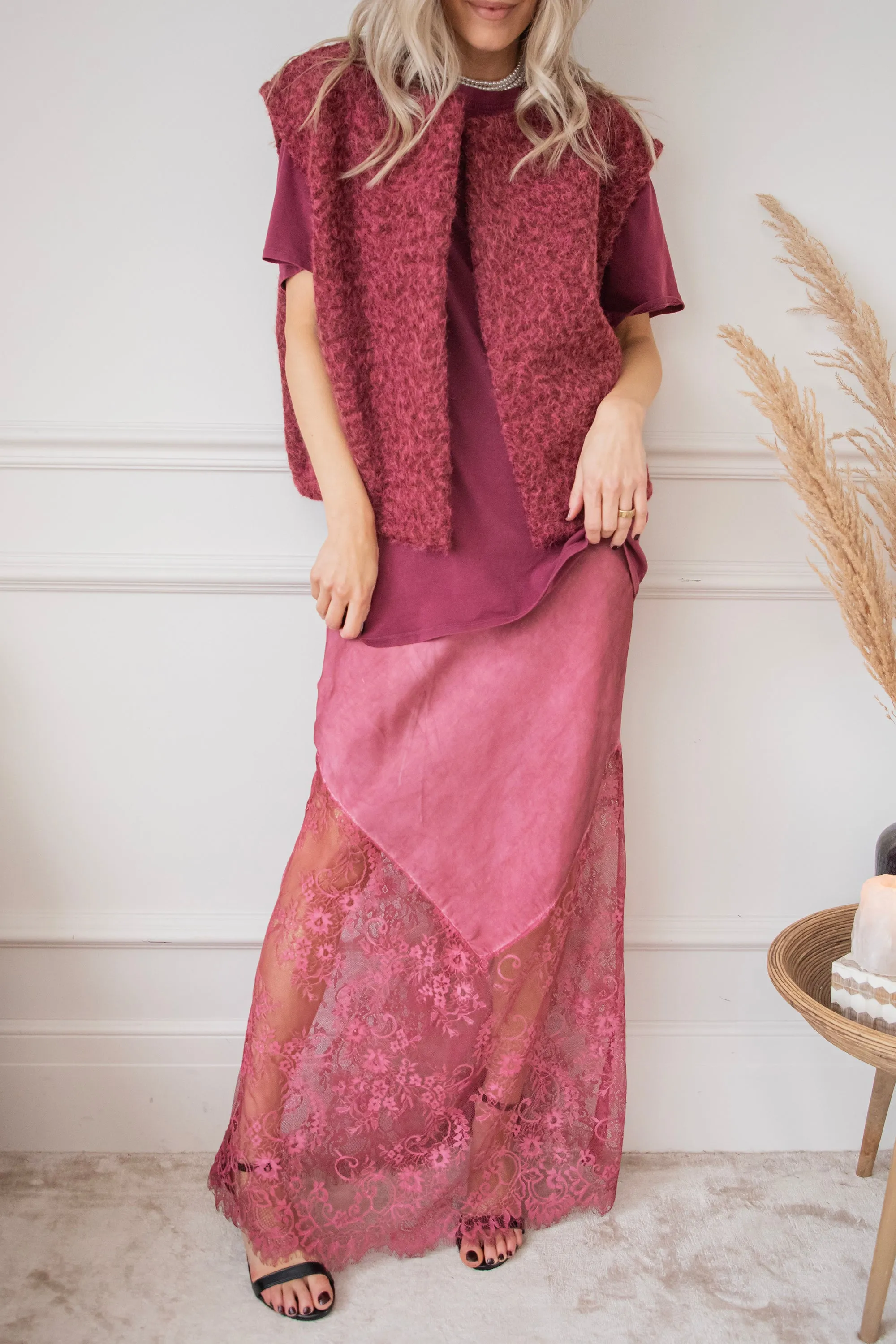 Moonlight Lace Pink - Maxi Rok