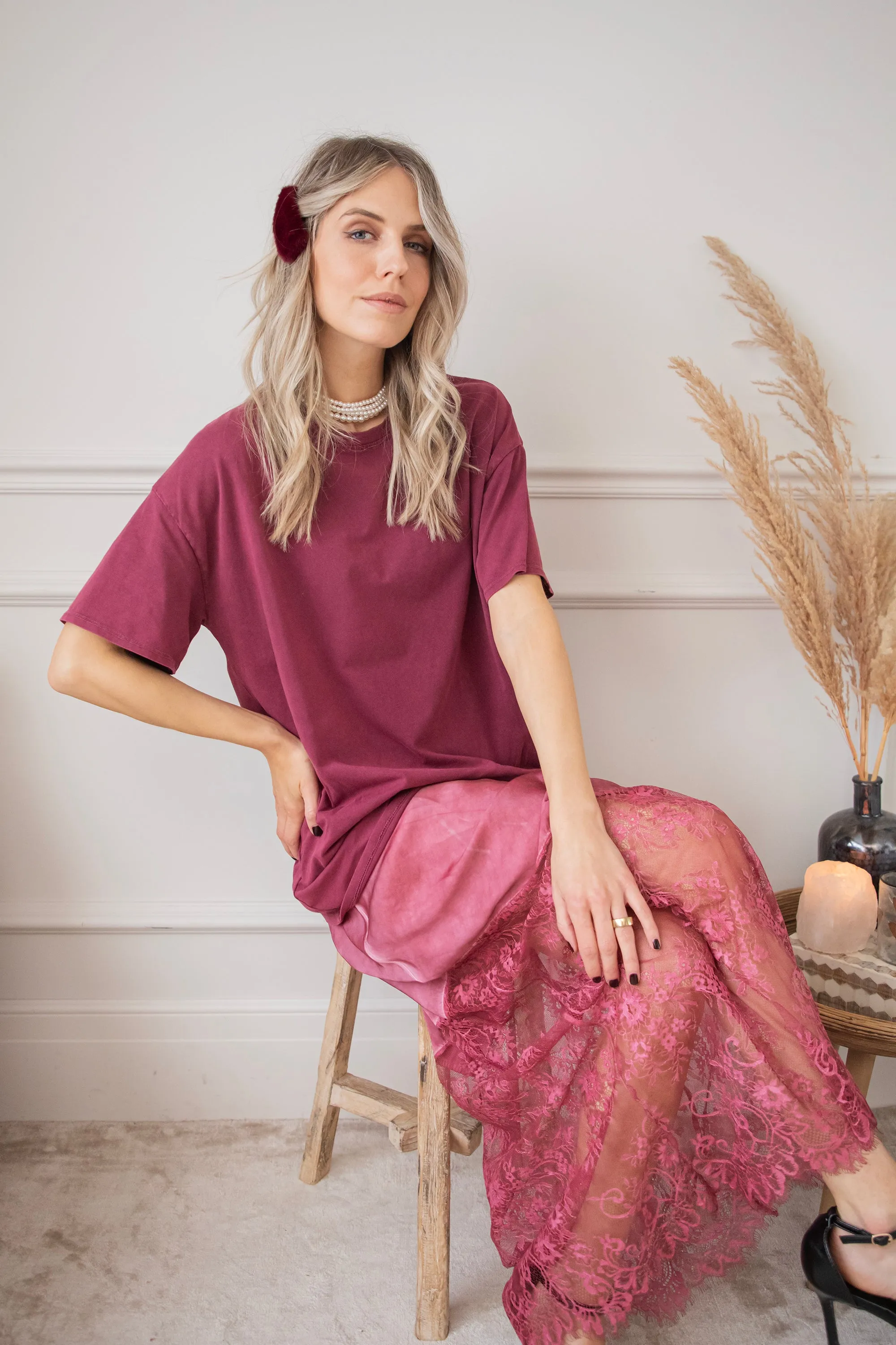 Moonlight Lace Pink - Maxi Rok