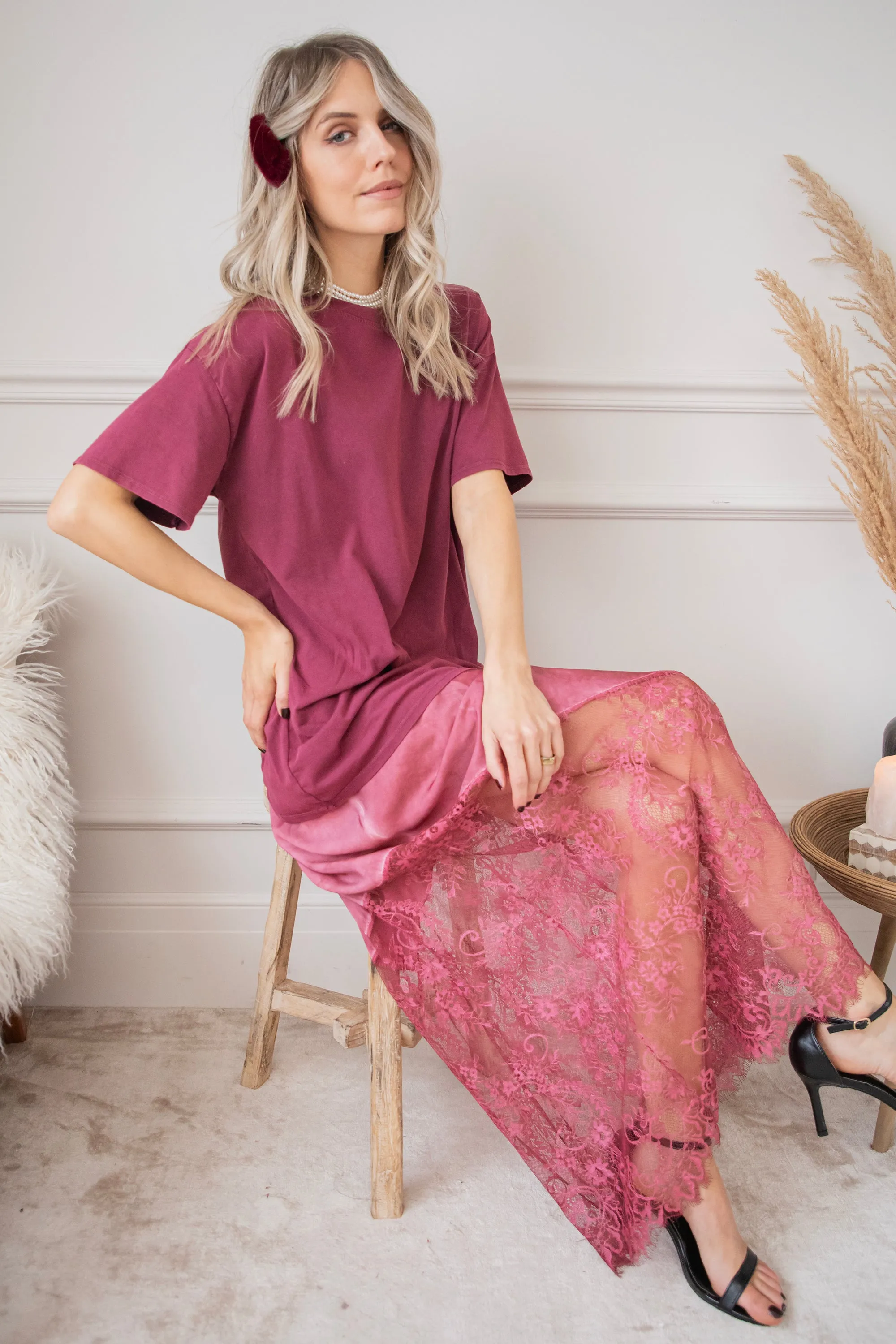 Moonlight Lace Pink - Maxi Rok