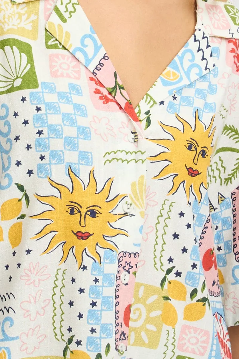 Multi Abstract Relaxed Shirt Short Sleeve