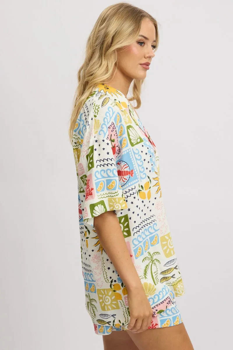 Multi Abstract Relaxed Shirt Short Sleeve