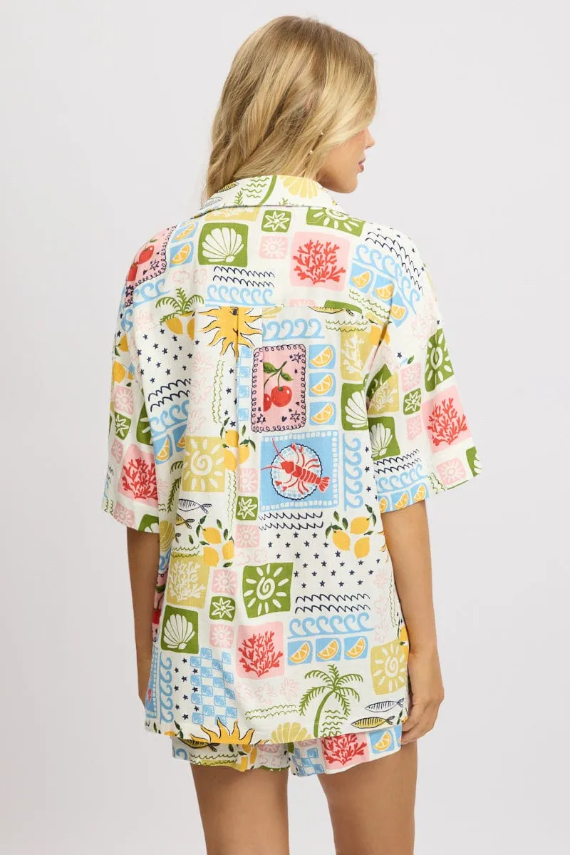Multi Abstract Relaxed Shirt Short Sleeve