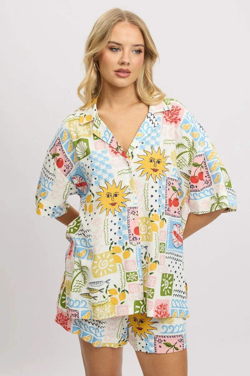Multi Abstract Relaxed Shirt Short Sleeve
