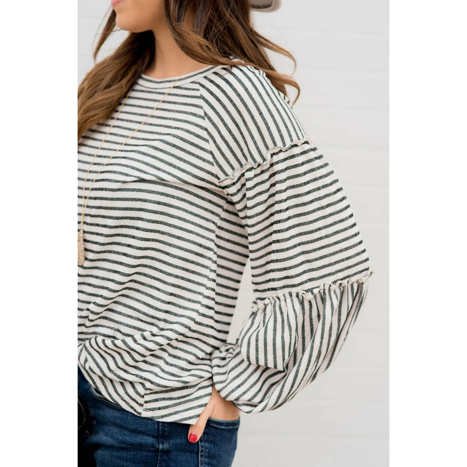 Multi Stripe Puff Sleeve Blouse