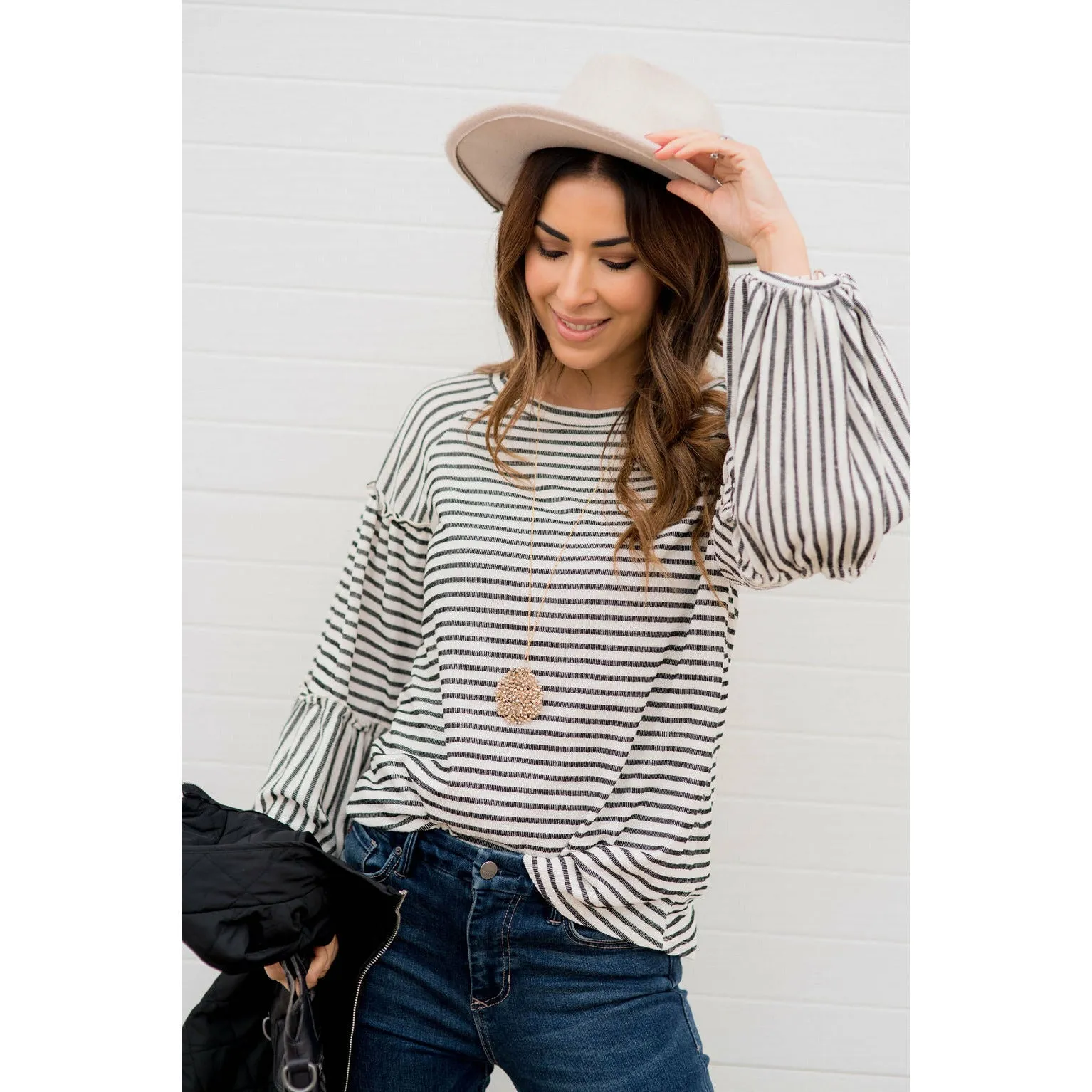 Multi Stripe Puff Sleeve Blouse
