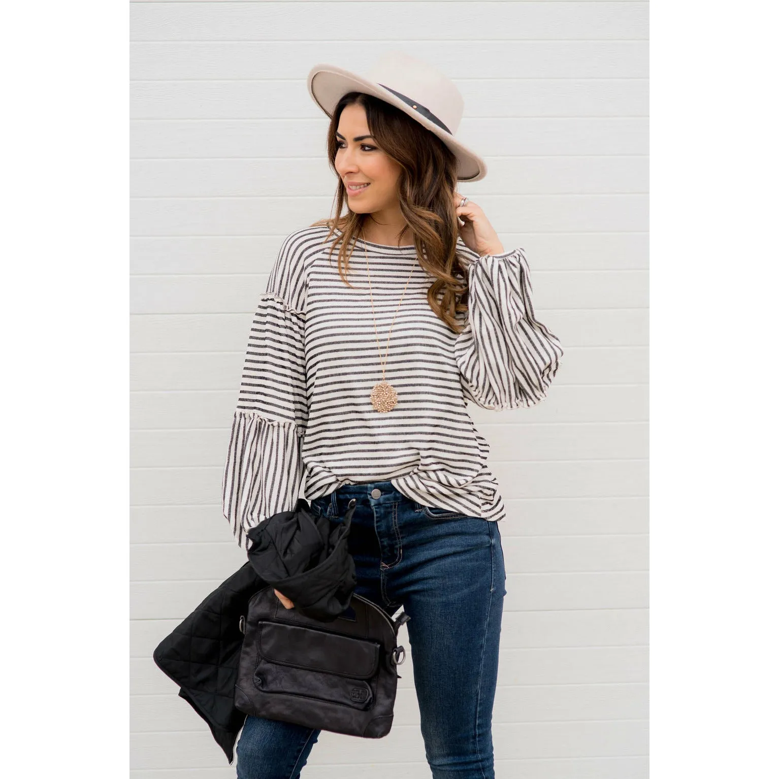 Multi Stripe Puff Sleeve Blouse