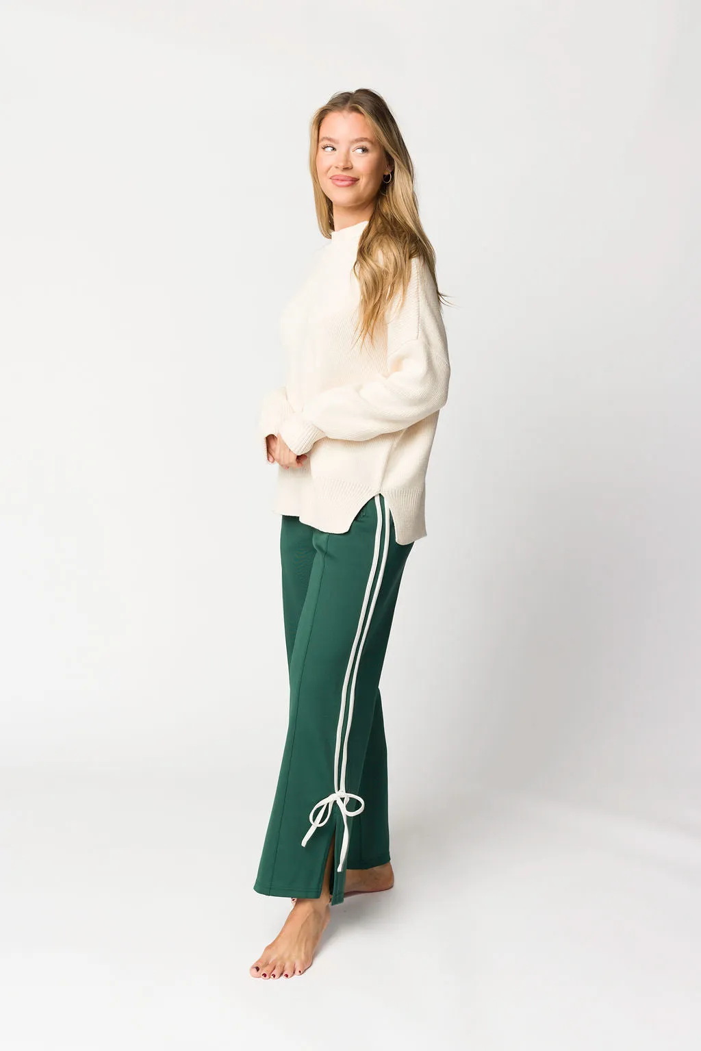Murphy Track Pants with Bow Detail in Green/White
