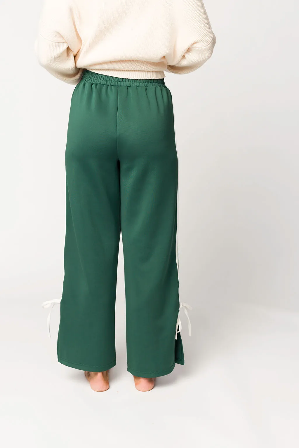 Murphy Track Pants with Bow Detail in Green/White