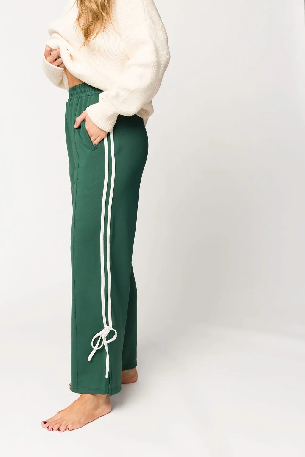 Murphy Track Pants with Bow Detail in Green/White