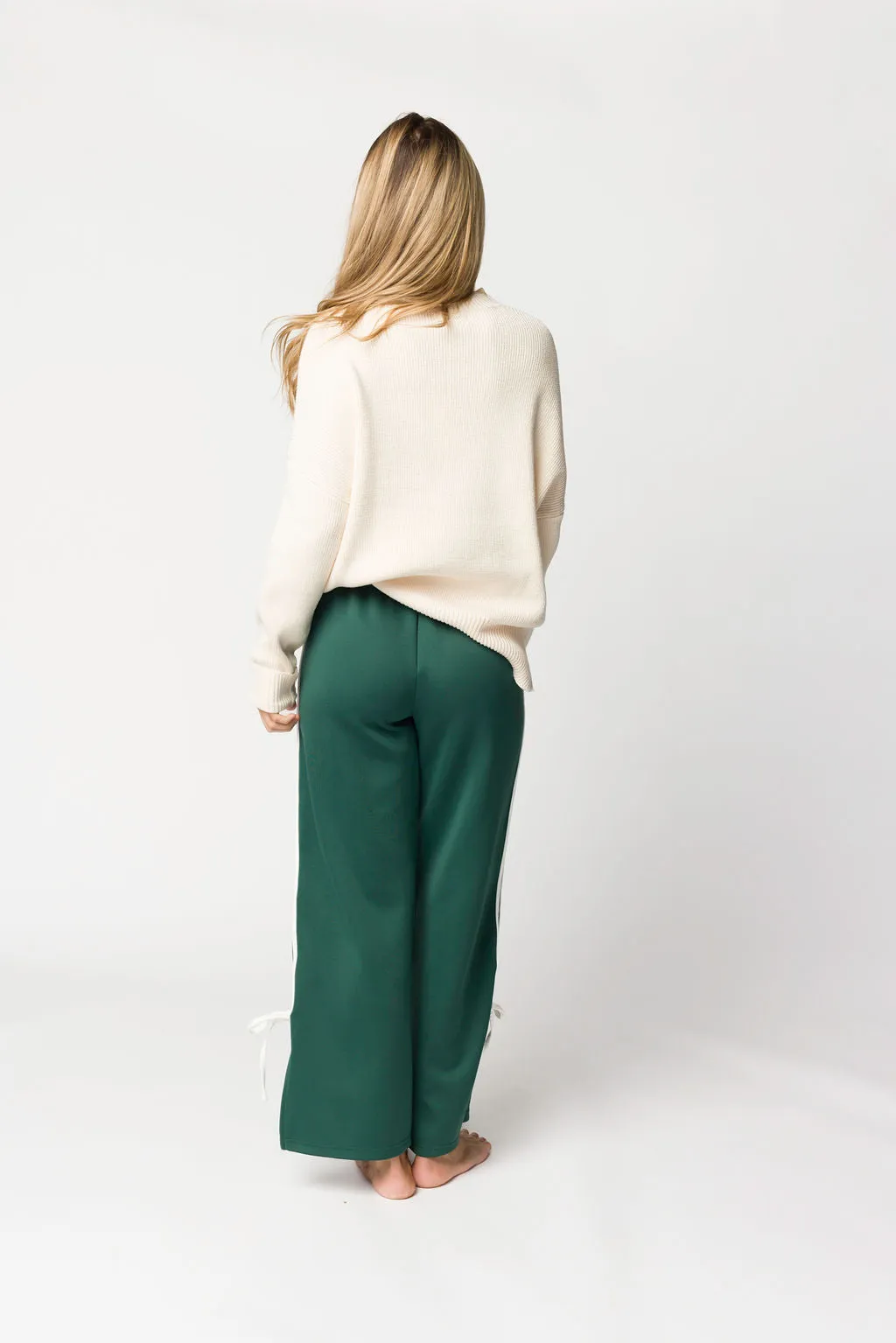 Murphy Track Pants with Bow Detail in Green/White