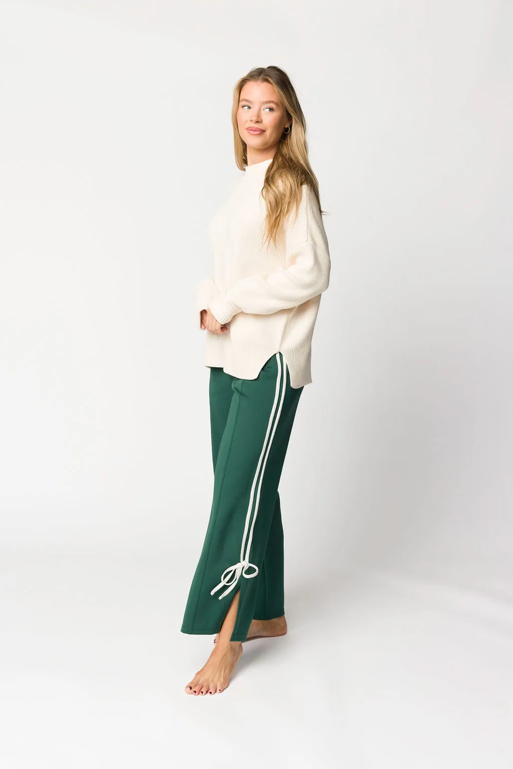 Murphy Track Pants with Bow Detail in Green/White