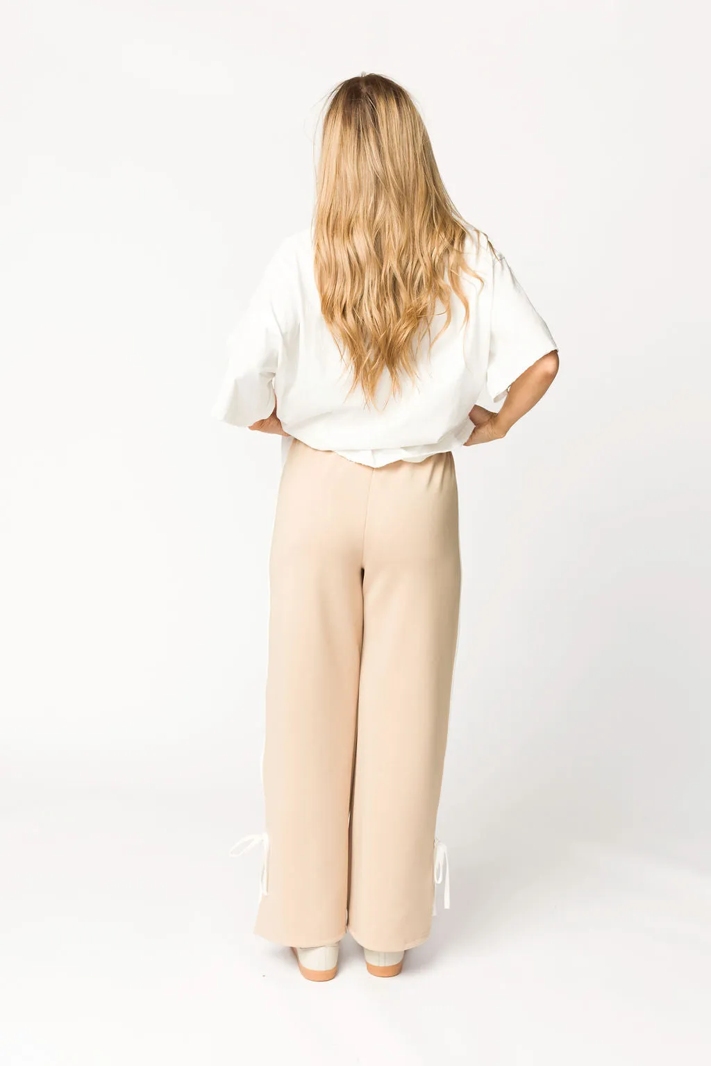 Murphy Track Pants with Bow Detail in Taupe/White