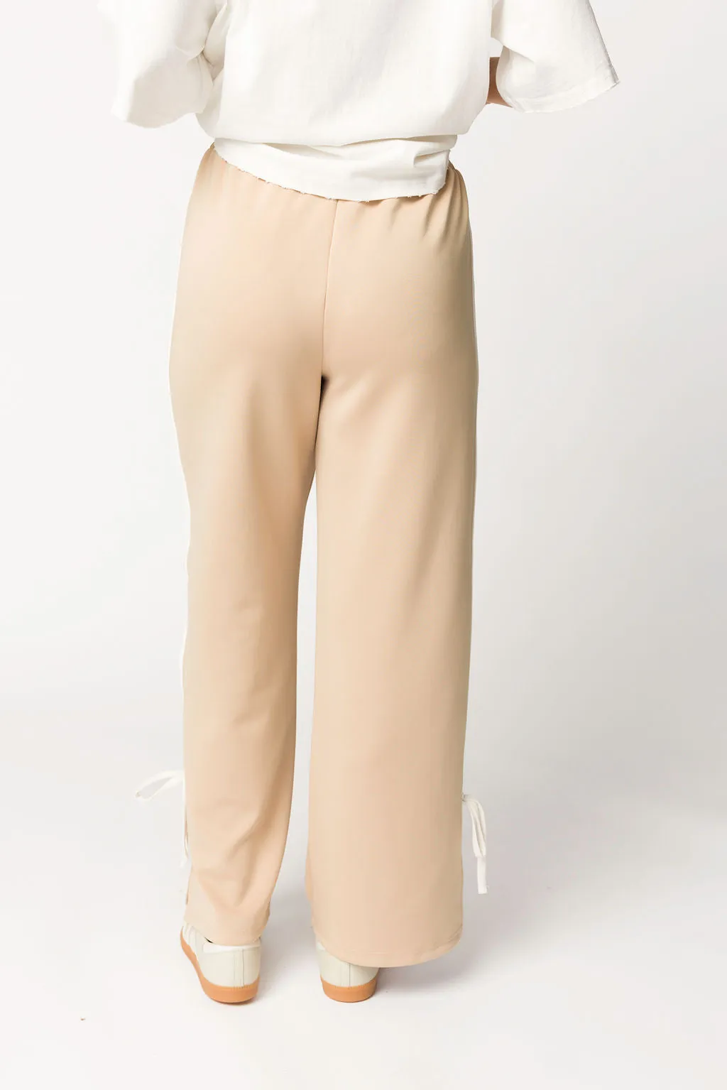 Murphy Track Pants with Bow Detail in Taupe/White
