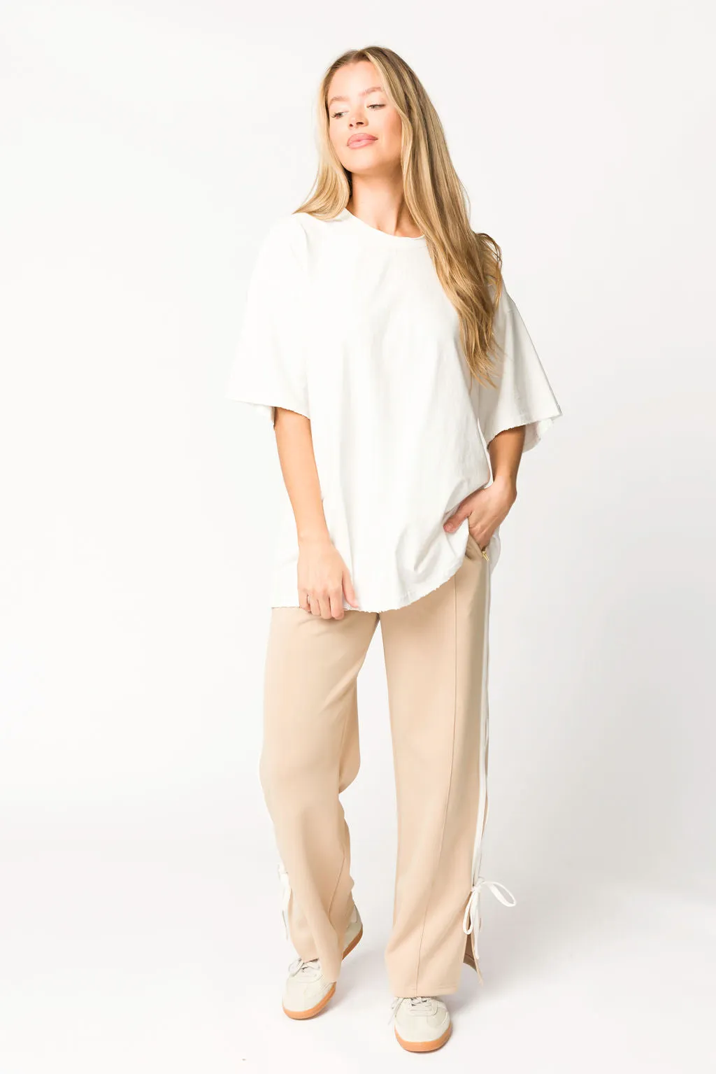 Murphy Track Pants with Bow Detail in Taupe/White