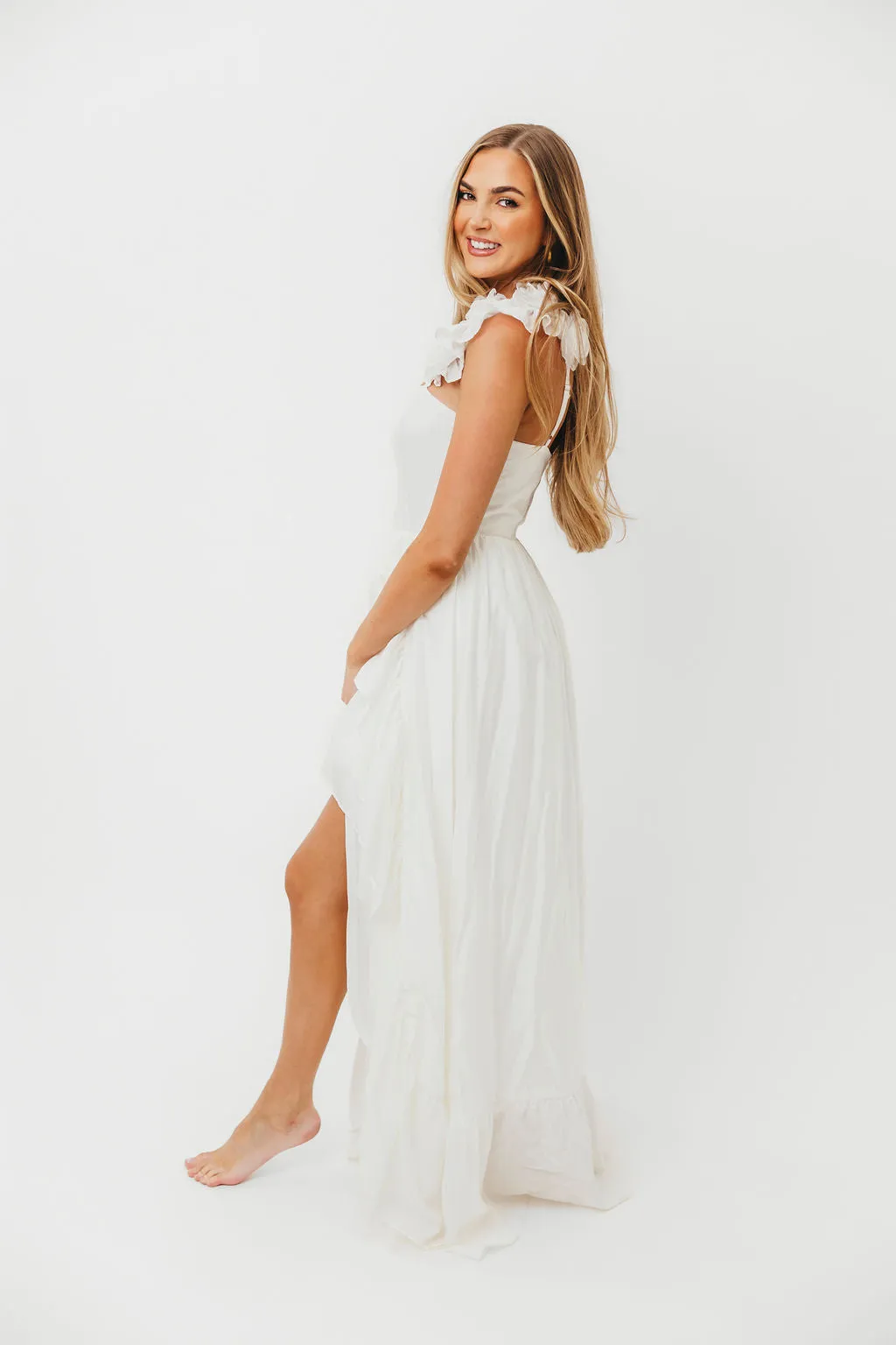 Noelle High Slit Maxi Dress in White