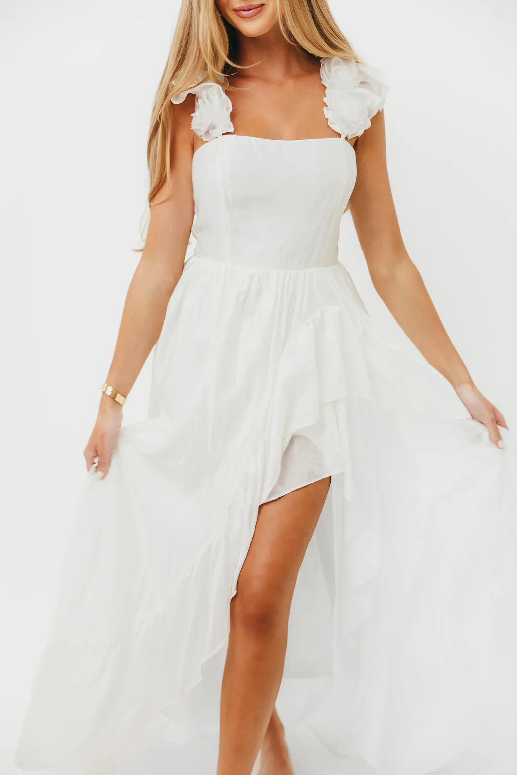 Noelle High Slit Maxi Dress in White
