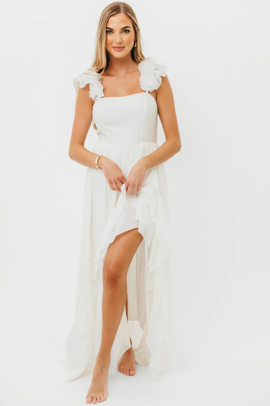 Noelle High Slit Maxi Dress in White