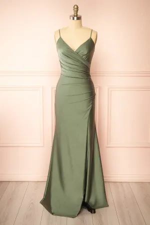 Nyra Khaki | Mermaid Dress w/ Wrapped Bodice