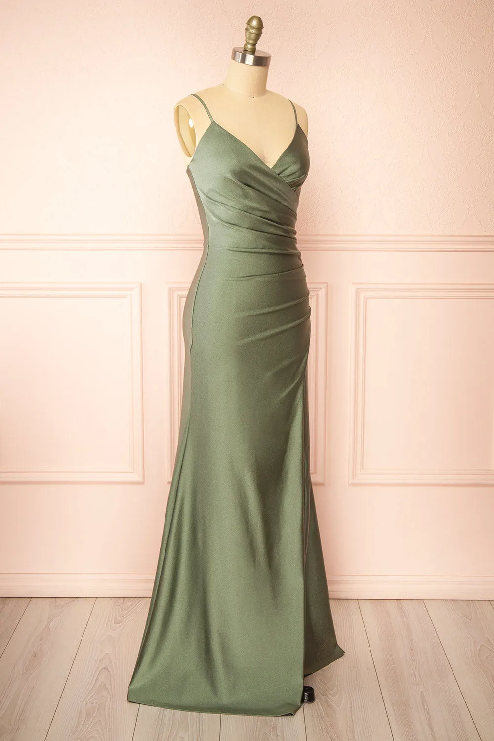 Nyra Khaki | Mermaid Dress w/ Wrapped Bodice