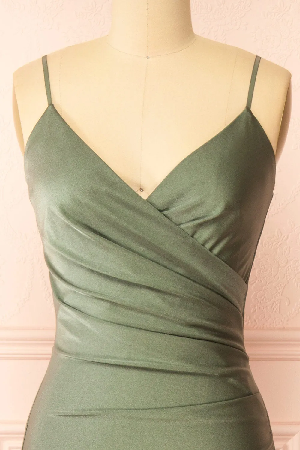 Nyra Khaki | Mermaid Dress w/ Wrapped Bodice