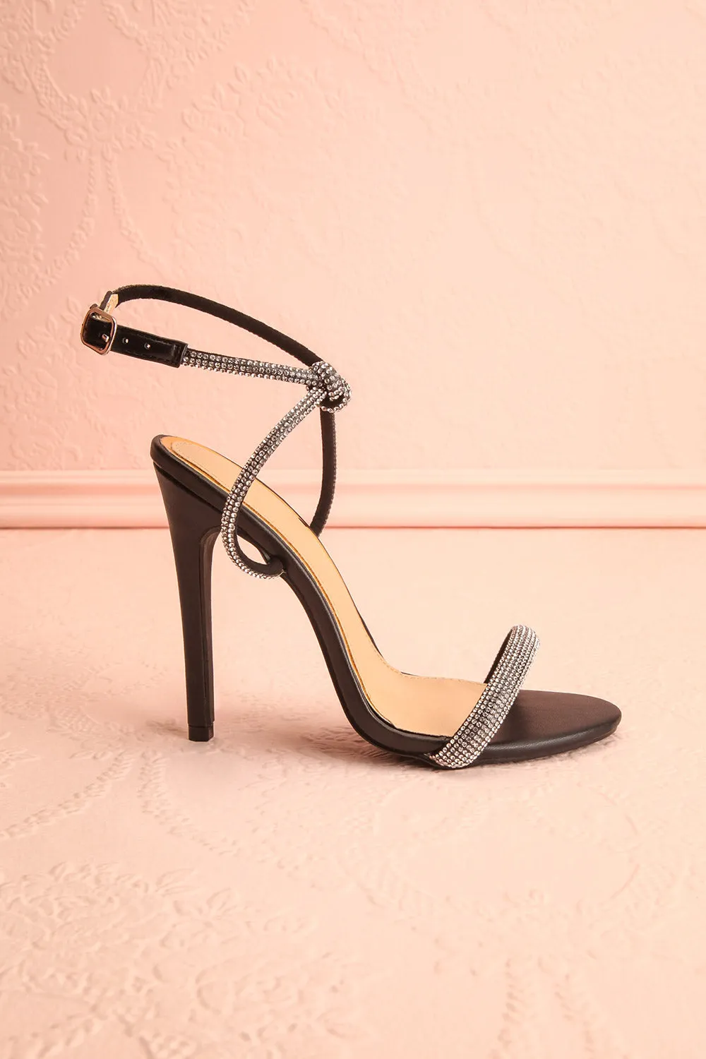 Odessa Black | Sparkly Heeled Sandals