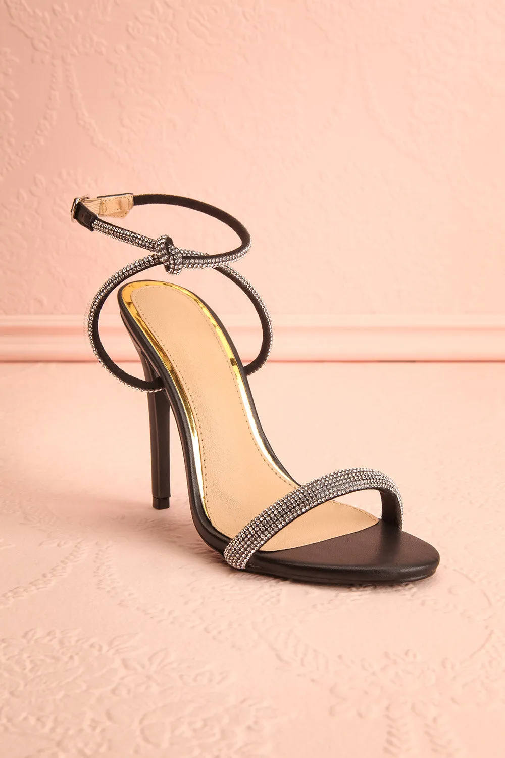 Odessa Black | Sparkly Heeled Sandals