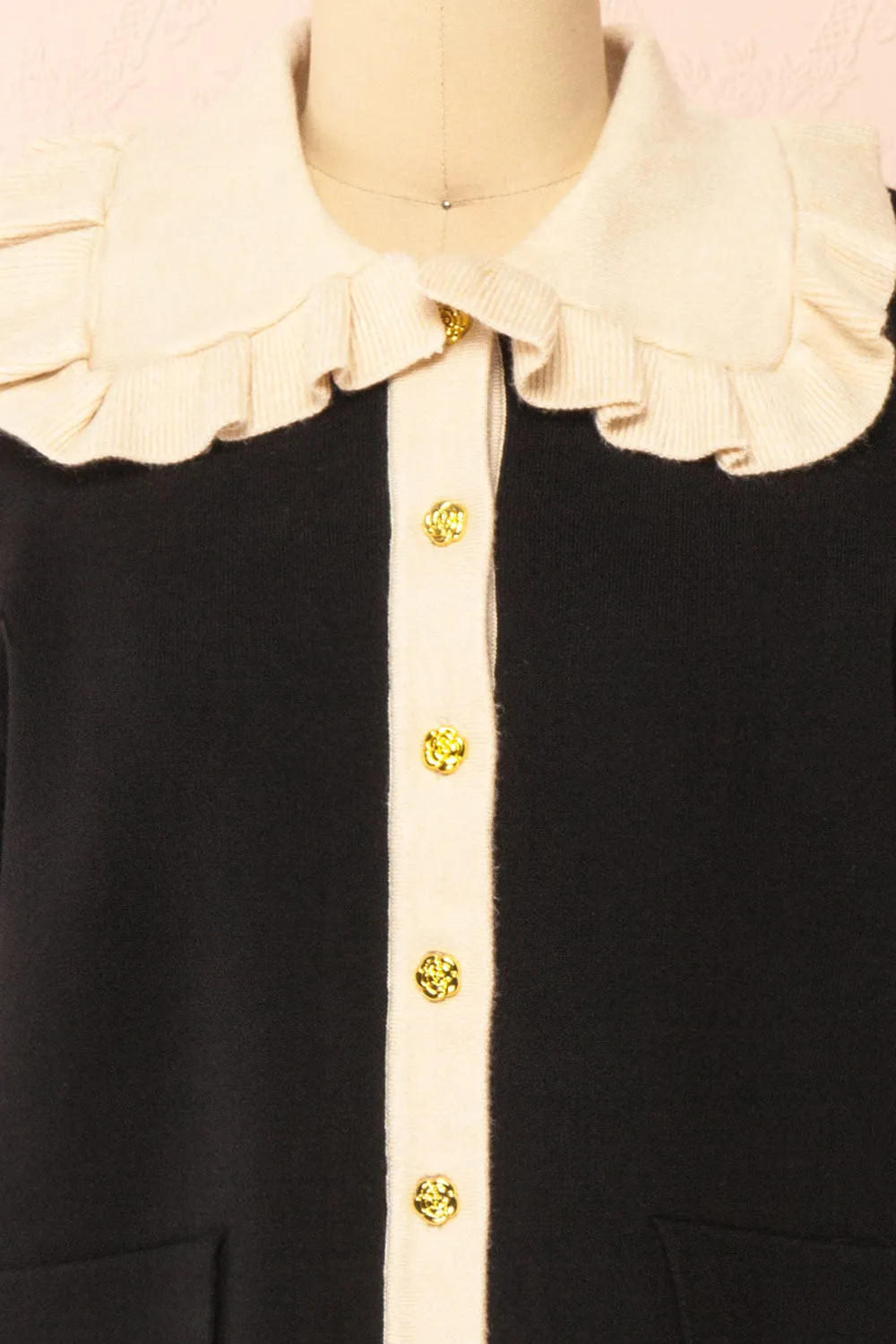 Odilia | Black Cardigan w/ Cream Peterpan Collar